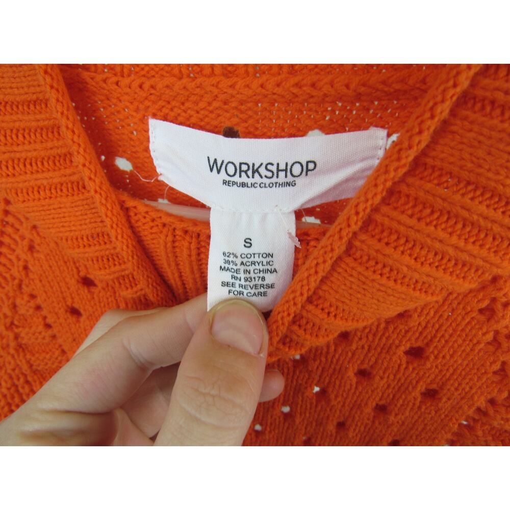 Workshop Republic Clothing Small Open Knit Crochet Orange Sweater Mockneck - Picture 6 of 7